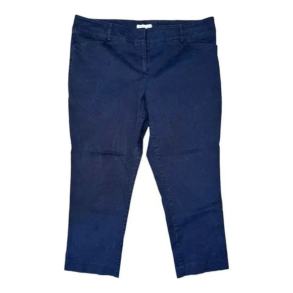 New York & Company Women’s Size 12 Blue Flat Front Stretch Cropped Pants - Picture 1 of 5